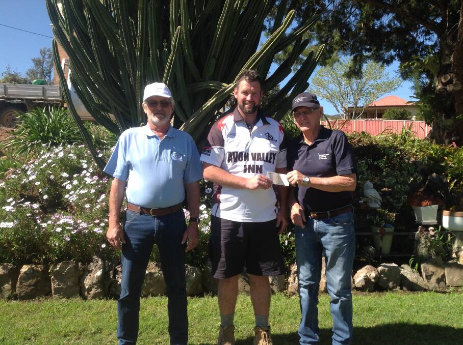 Gloucester Prostate Support Group Donation: Mathew Higgins presenting a cheque for $1200 to Jim Fraser and Steve Pennicuik 