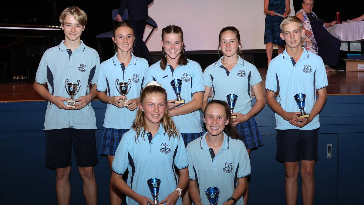 Students with their Sportsperson of the Year awards. Photo: Sharon Benson Photography