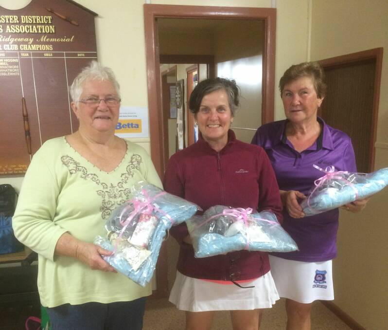 Winners: Mae Bosein, Ruth Johnson, Merrilyn Snape, Ladies Summer Tennis Competition. April 12, 2018. Photo supplied