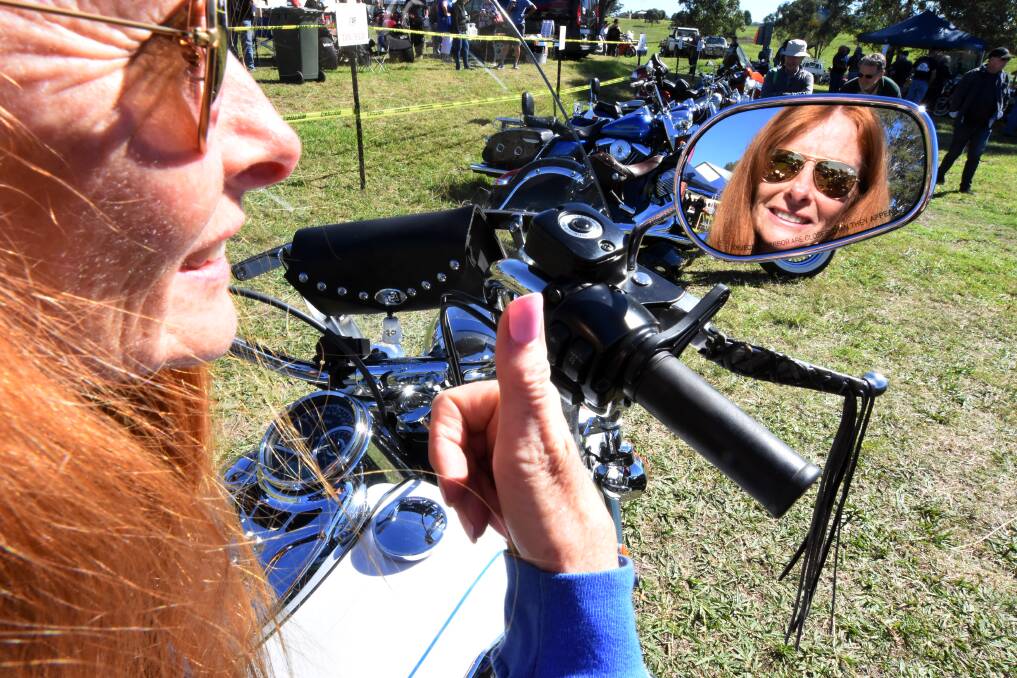 Mrs Eugene gives a big thumbs up to the 2018 Gloucester Motorcyle Expo. Photo Scott Calvin