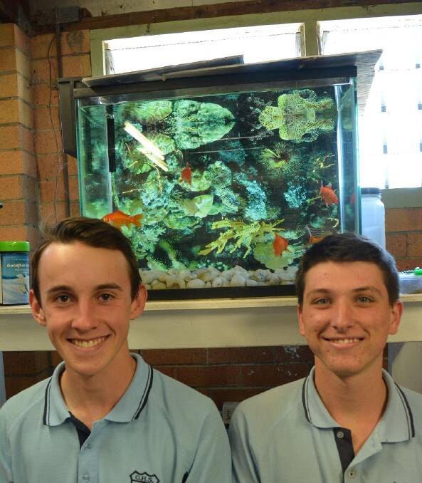 Bailey Hughes and Jack Blamires take their marine and aquaculture technology studies out of the classroom. Photo Anne Keen 