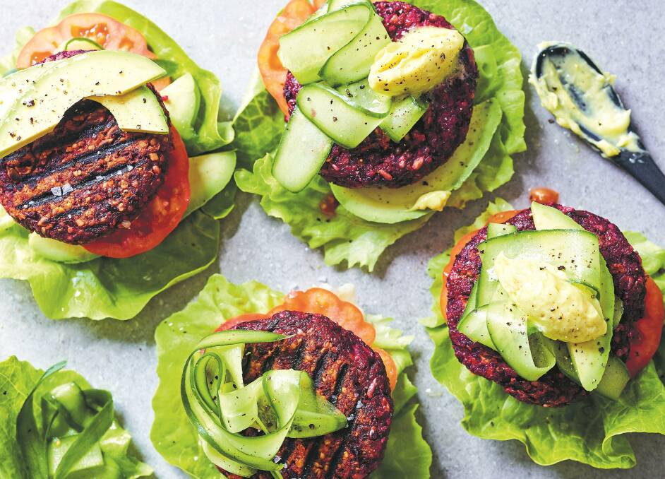 Hemp and beetroot burgers with the lot.