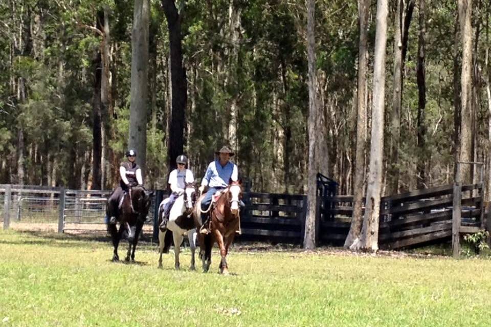Taree Equestrian Centre's Richard Paff leading para equestrian Ryan McNeil followed by para equestrian and special olympian Jasmine Chamberlain. In August Richard will lead upwards of 50 riders on a charity trail ride.