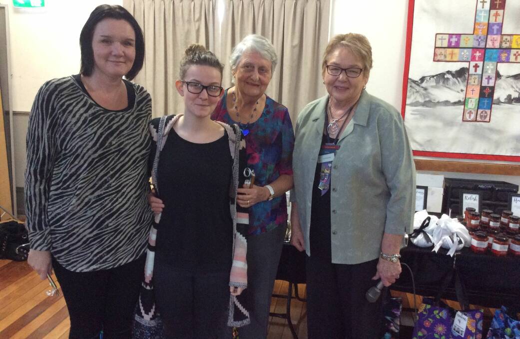 Ready for hamper: From left, Emily, Jess, Julia and Gloucester VIEW club president Joan Harwood.