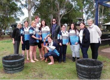 Gloucester High School: Year 12 Hospitality and Food Technology students enjoy the fun of grape stomping in the Hunter Valley. Photo: supplied
