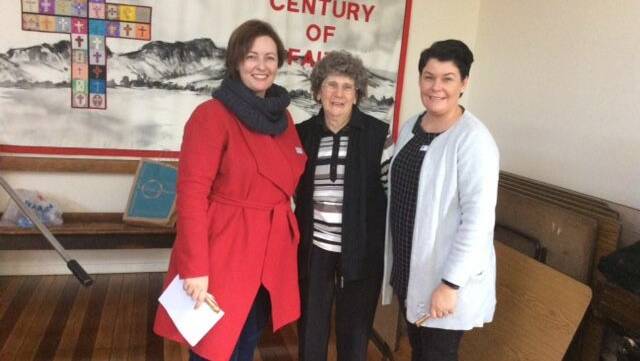 Thank you: June's guest speakers at left Heidi Proust, and right Kirsty Maher with Judy Holstein.