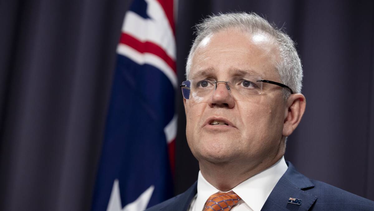 Prime Minister Scott Morrison delivers updates on the coronavirus crisis. Picture: Sitthixay Ditthavong