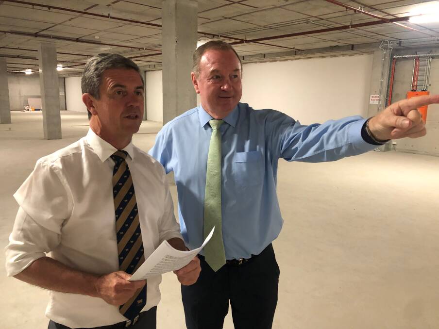 Federal Member for Lyne, Dr David Gillespie and State Member for Myall Lakes, Stephen Bromhead, inspect the area of the Manning Hospital redevelopment that will contain the MRI unit. 