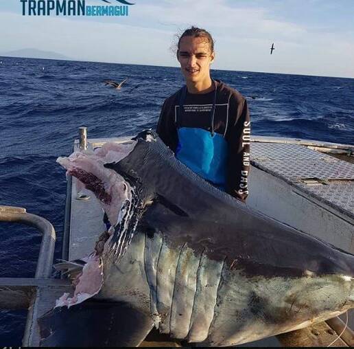 Jason Moyce caught this mako shark with a marlin bill stuck through its body in 2015.