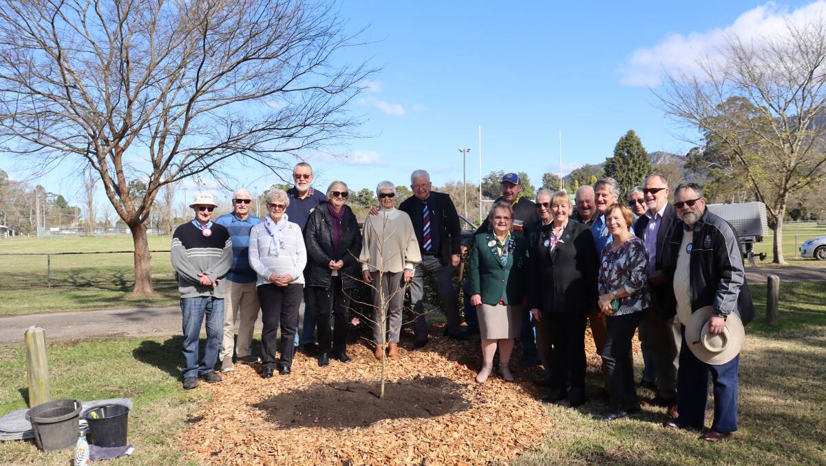 Lions Club of Gloucester members planting a tree for 75 years of Lions in Australia. Photo supplied