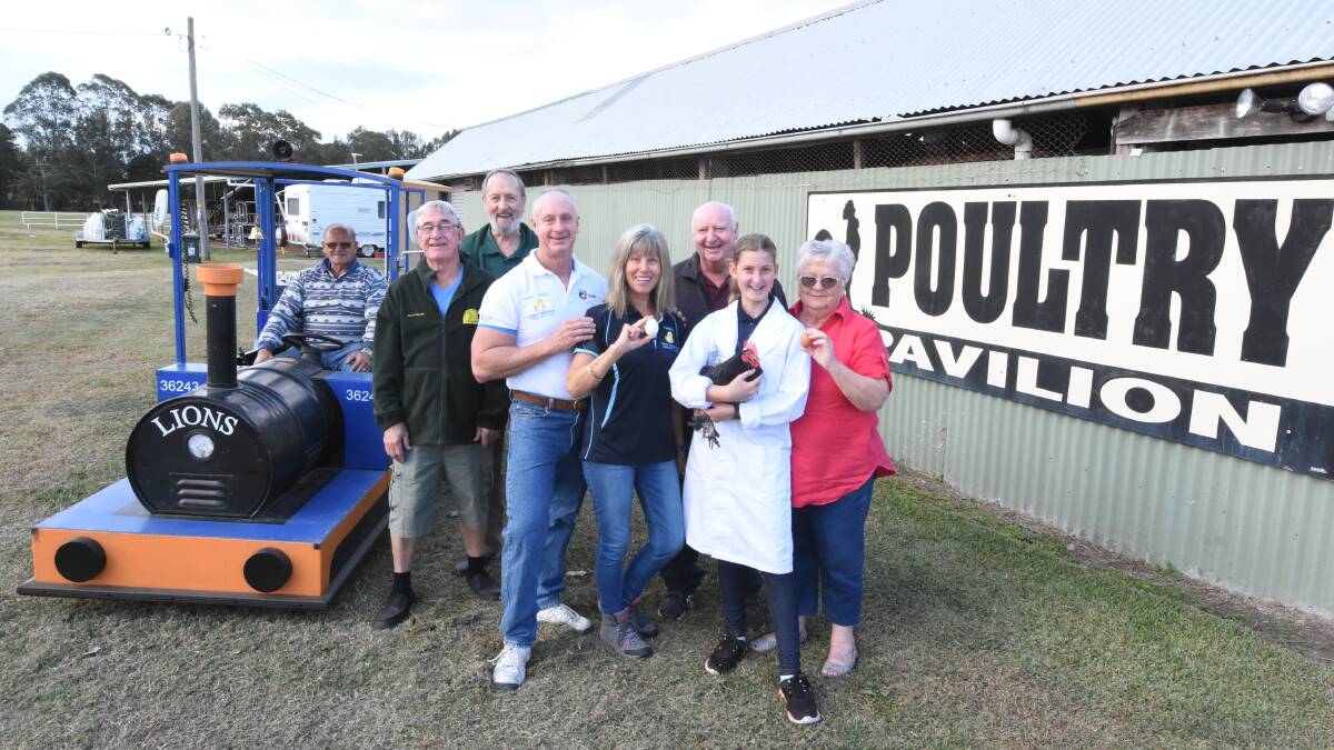 Getting ready: Hans Rooimans (Manning River Lions Club), Allan Poulton and Peter Kinsella (Manning Valley Woodworkers), Peter, Sandy, Barry, Katie and Aileen Tisdell. Photo: Scott Calvin