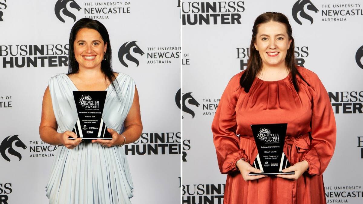 Aussie Ark curator Liz Gabriel with the Excellence in Small Business award, and Kelly Davis with her Outstanding Employee award. Photos supplied