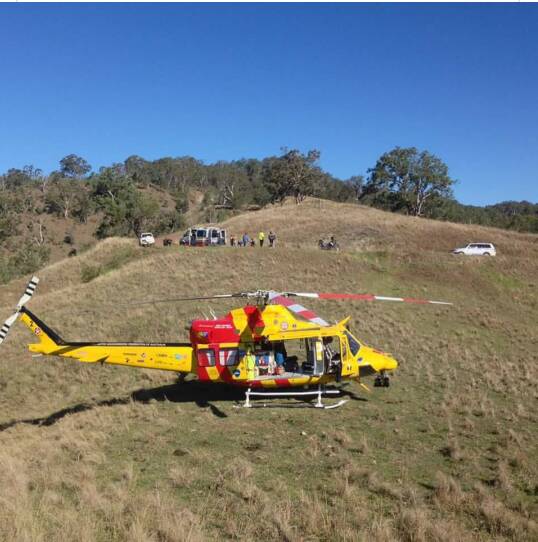 The Westpac Rescue Helicopter landing at Carricabark. Photo: courtesy Paul Greene
