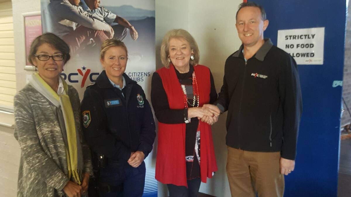 Manning Winter Festival secretary Kay Goon, Senior Constable Karen Hosking PCYC Taree, MWF president Mave Richardson, PCYC Taree manager Justin Hayes sealing the partnership for the 2018 MWF which will be highlighting the many talented young people in our Manning Valley.