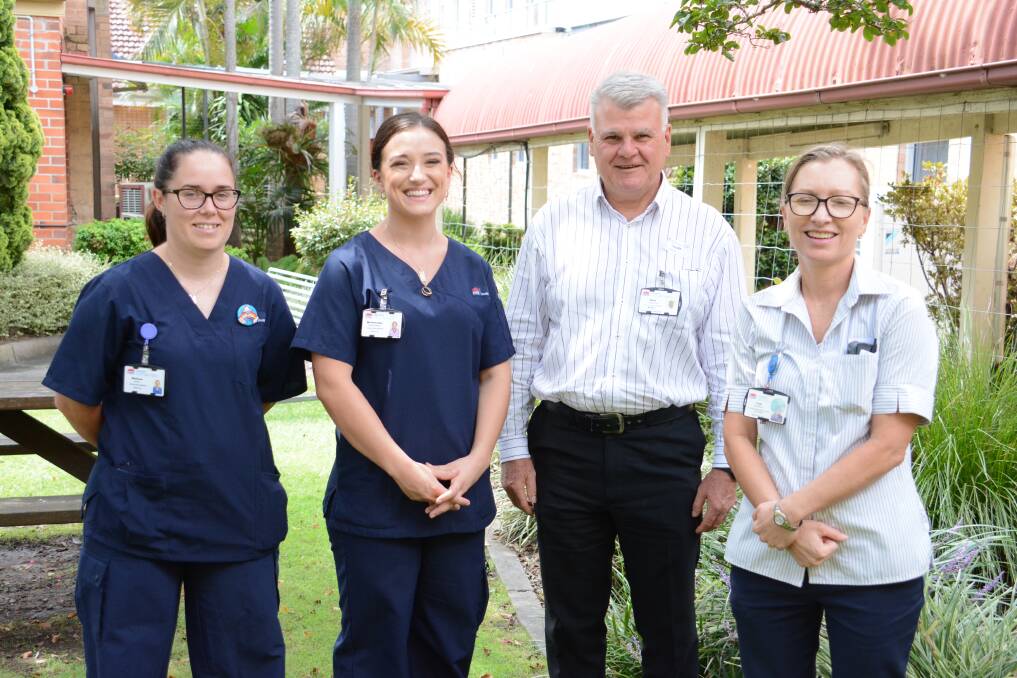 Melissa Borg and Wednesday Bannerman, with acting general manager Paul Townsend and maternity unit manager Lyn Murray. 