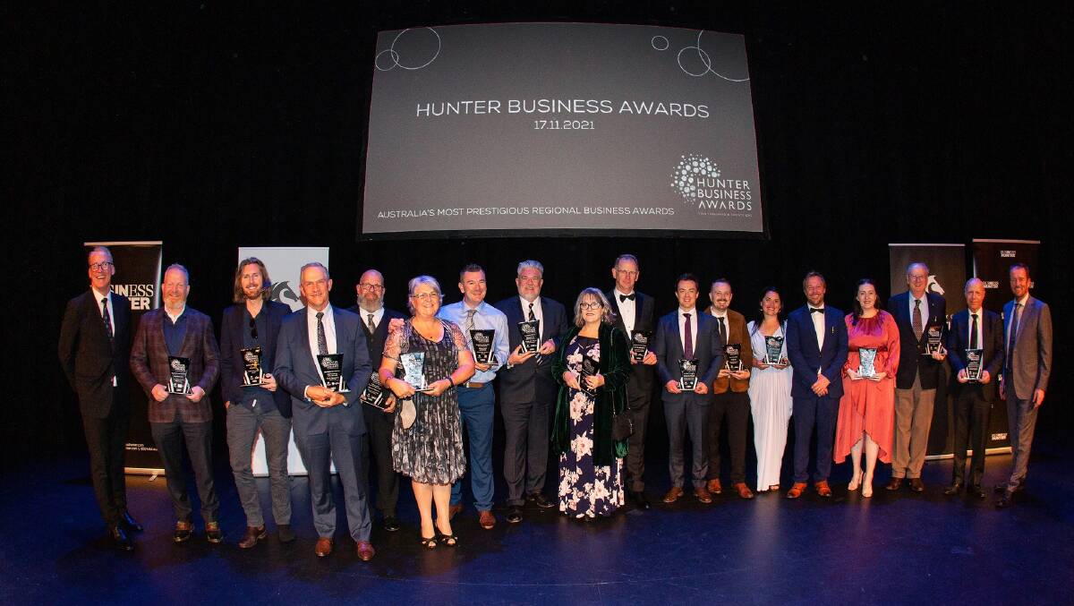 Winners of the 2021 Hunter Business Awards take the stage. Photo supplied