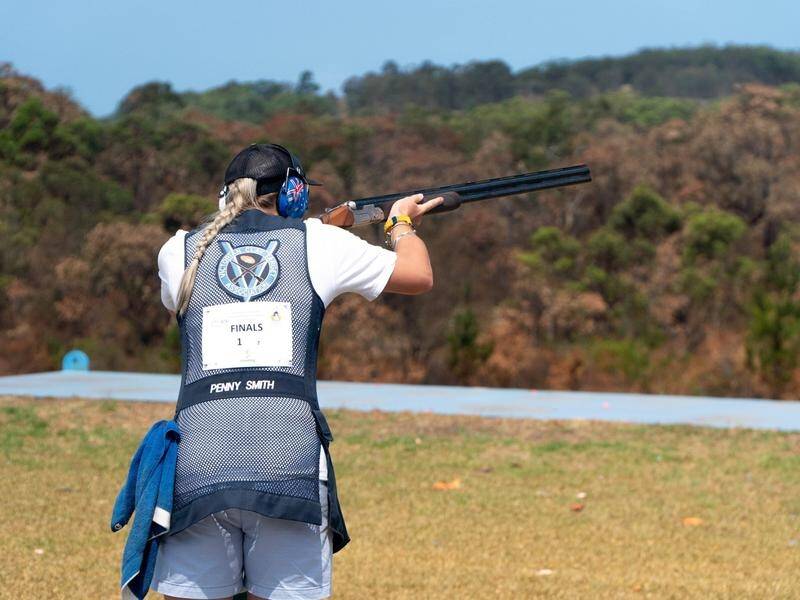 Penny Smith leads the way in the women's trap at the national championships in Newcastle.