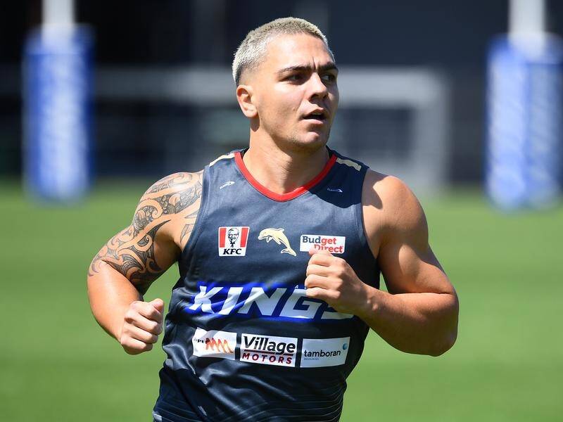Kodi Nikorima is keen to secure the No.6 jersey at the Dolphins for the 2024 NRL season. (Jono Searle/AAP PHOTOS)
