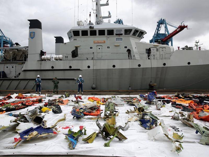 Debris of the Sriwijaya Air plane recovered from the crash site in waters off Jakarta. (EPA PHOTO)