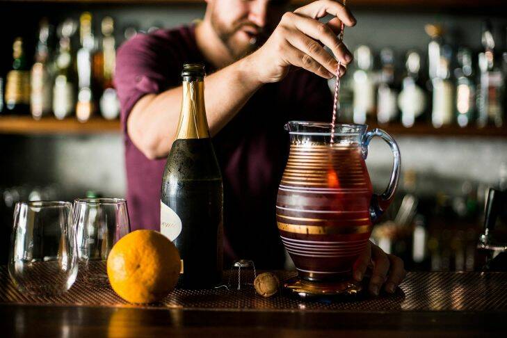 MELBOURNE, AUSTRALIA - NOVEMBER 18:  The sbagliato cocktail made by Fred Siggins at The Black Pearl Bar in Fitzroy on November 18, 2015 in Melbourne, Australia.  (Photo by Josh Robenstone/Fairfax Media)