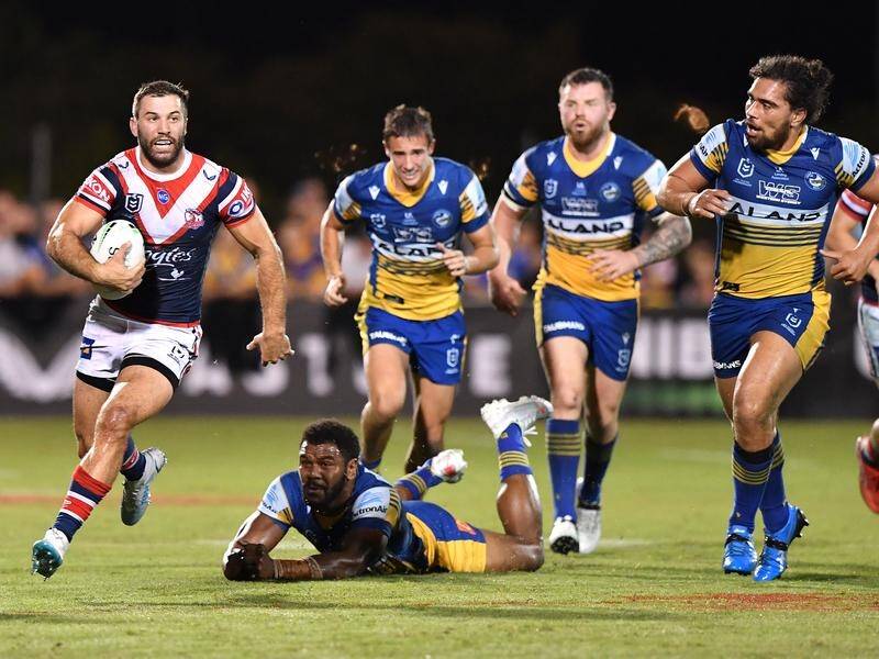 James Tedesco makes a break during the Roosters' big win over the Eels.