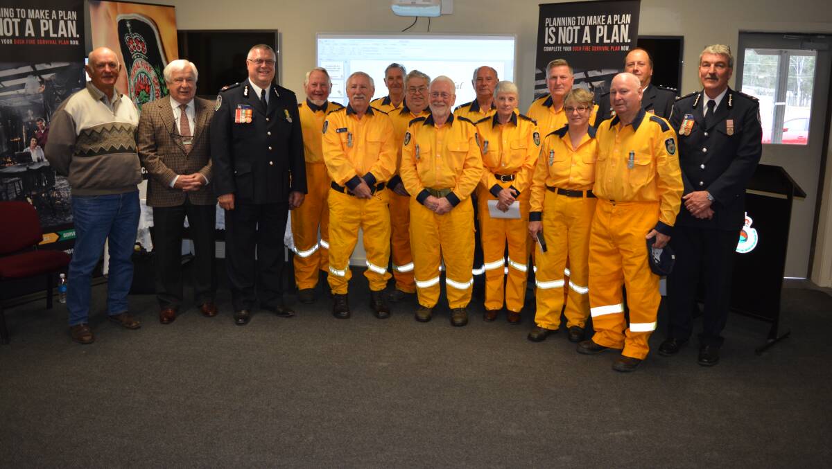 RFS award recipients with deputy mayor Frank Hooke, councillor Jim Henderson, Gloucester Great-Lakes RFS superintendent Jim Blackmore and Assistant Commissioner Steve Yorke at the awards presentation in Gloucester last Saturday.