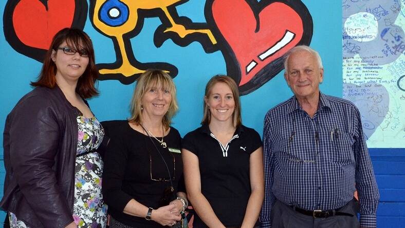 Sheryl Tester, council’s youth development officer (second from right), with volunteers Jade Spencer, Lauren McRae and Grahame Holstein (missing from the photo are long standing volunteers Newman Patmore and Ruth Boorer). Combined the volunteers have clocked up more than 67 years of volunteering and supporting young people through the youth centre.