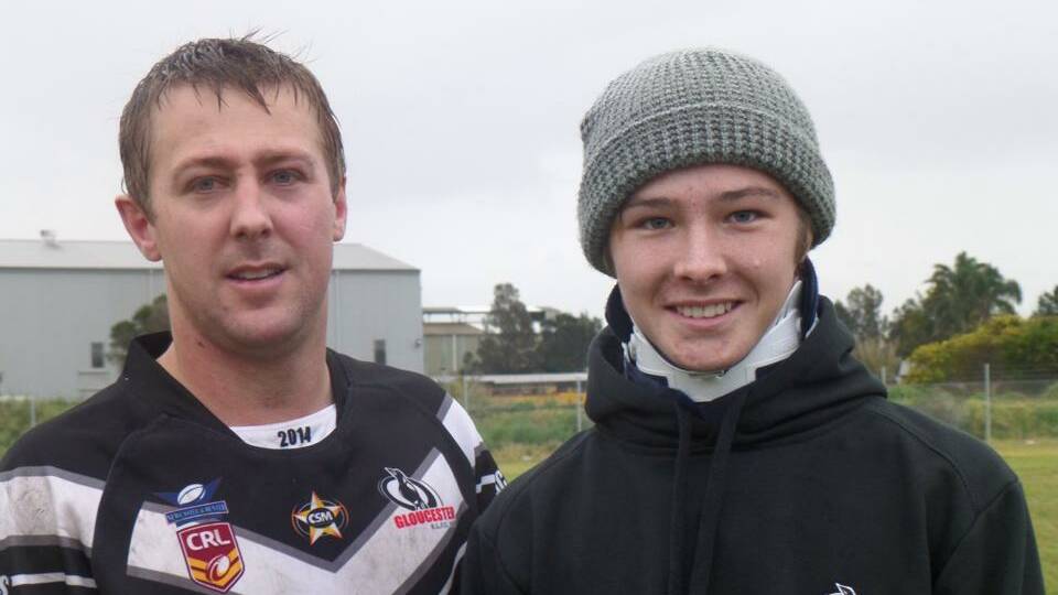 Curtis Landers with Magpies skipper Hayden Tull at the match between Gloucester and Williamtown. Pic courtesy of Gloucester Magpies.