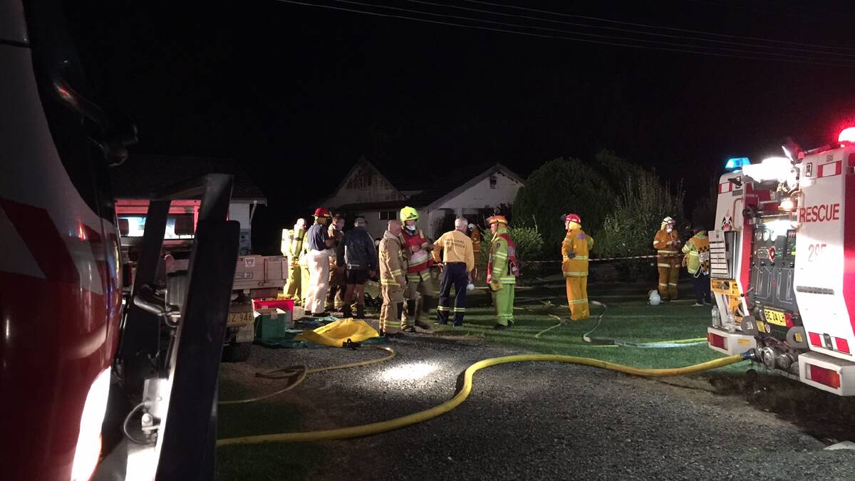 Fire trucks attending the scene on Donaldson St, Nabiac, were fighting the fire until late into the night after it spread into the roof.

