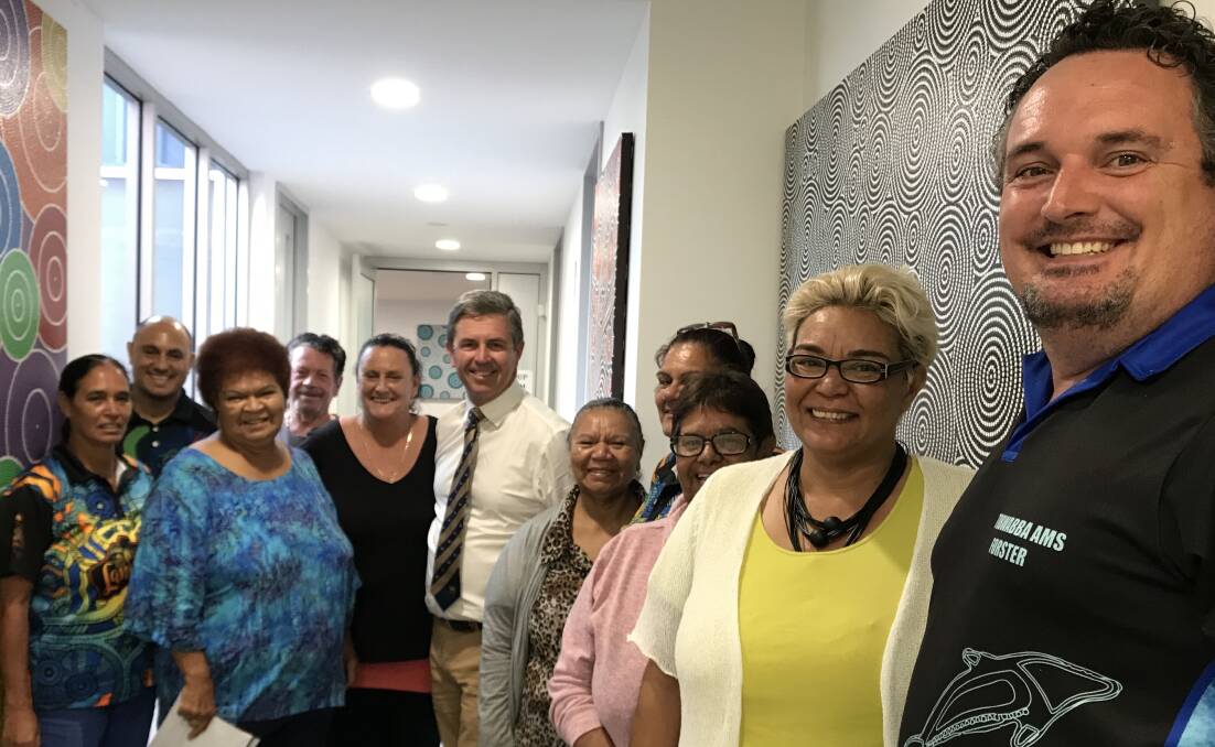 Board members of the Tobwabba Aboriginal Medical Service Tanya Simon, Jye Simon, Janice Paulson, Terry Johnstone, Leeann Simon, Pam Paulson, Anita Grothkopp, chairperson Donna Hall, CEO Lisa Orcher and Shannon Robertson with Member for Lyne Dr David Gillespie.