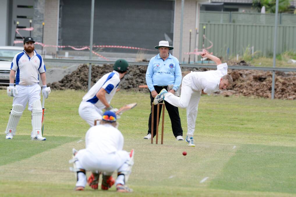 Jye Barkwill, pictured playing against Old Bar earlier this season, claimed four wickets against Great Lakes on Saturday. Batsman Ryan Yates injured his knee in the match.