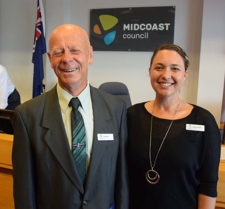 Re-elected: Cr Katheryn Smith, pictured with mayor David West, will spend at least the next 12 months as MidCoast Council deputy mayor. 