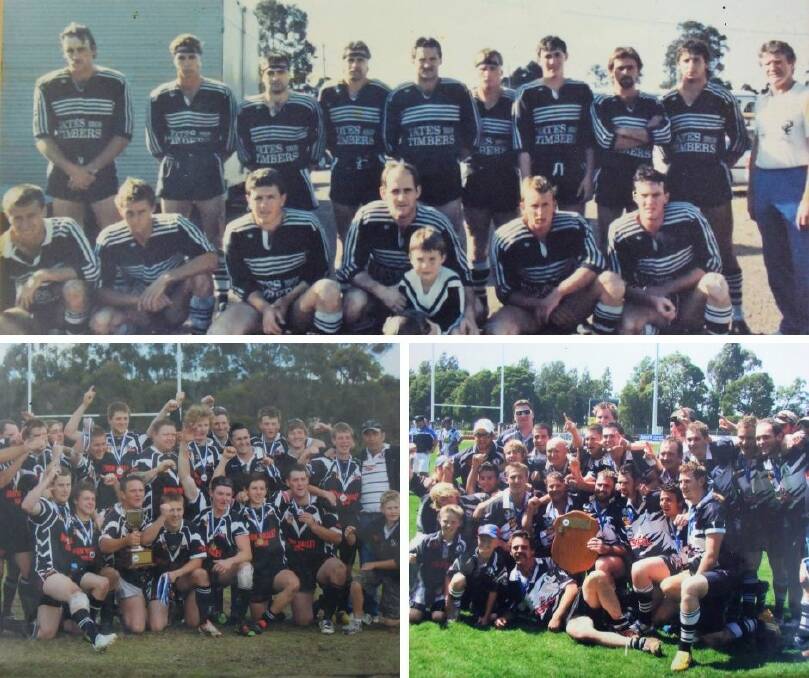 The Gloucester Magpies premier winning sides from 1988, 2008 and 2011. Photos: supplied.