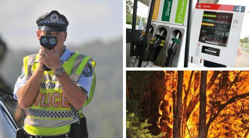A warning for residents about double demerit points, petrol prices and risk of fire on the October long weekend.