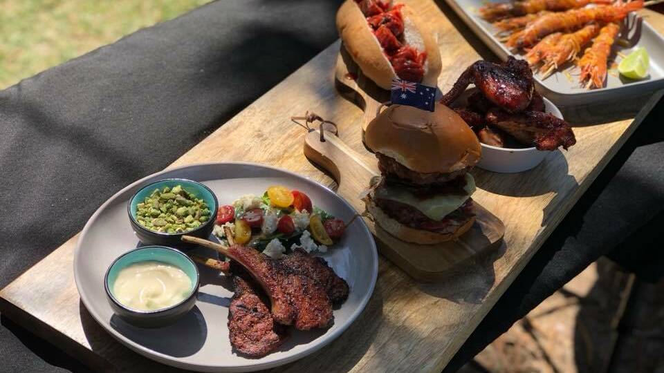 This spread includes lamb chops, a double beef burger with vegemite cheese, chicken wings and a twist on the sausage sandwhich. 