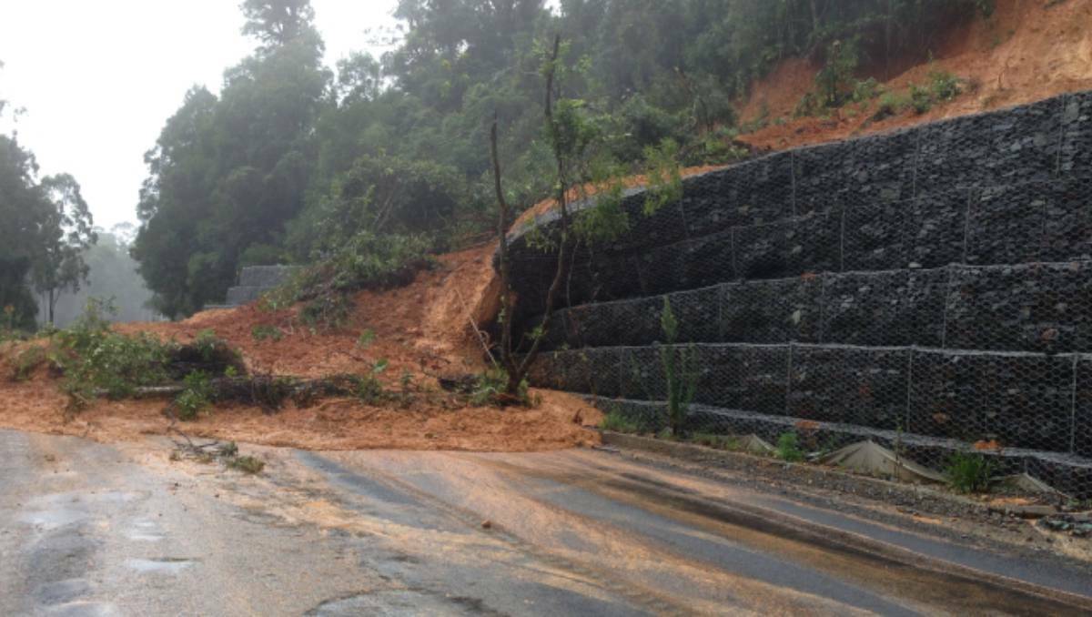 A recent landslip which closed Thunderbolts Way.